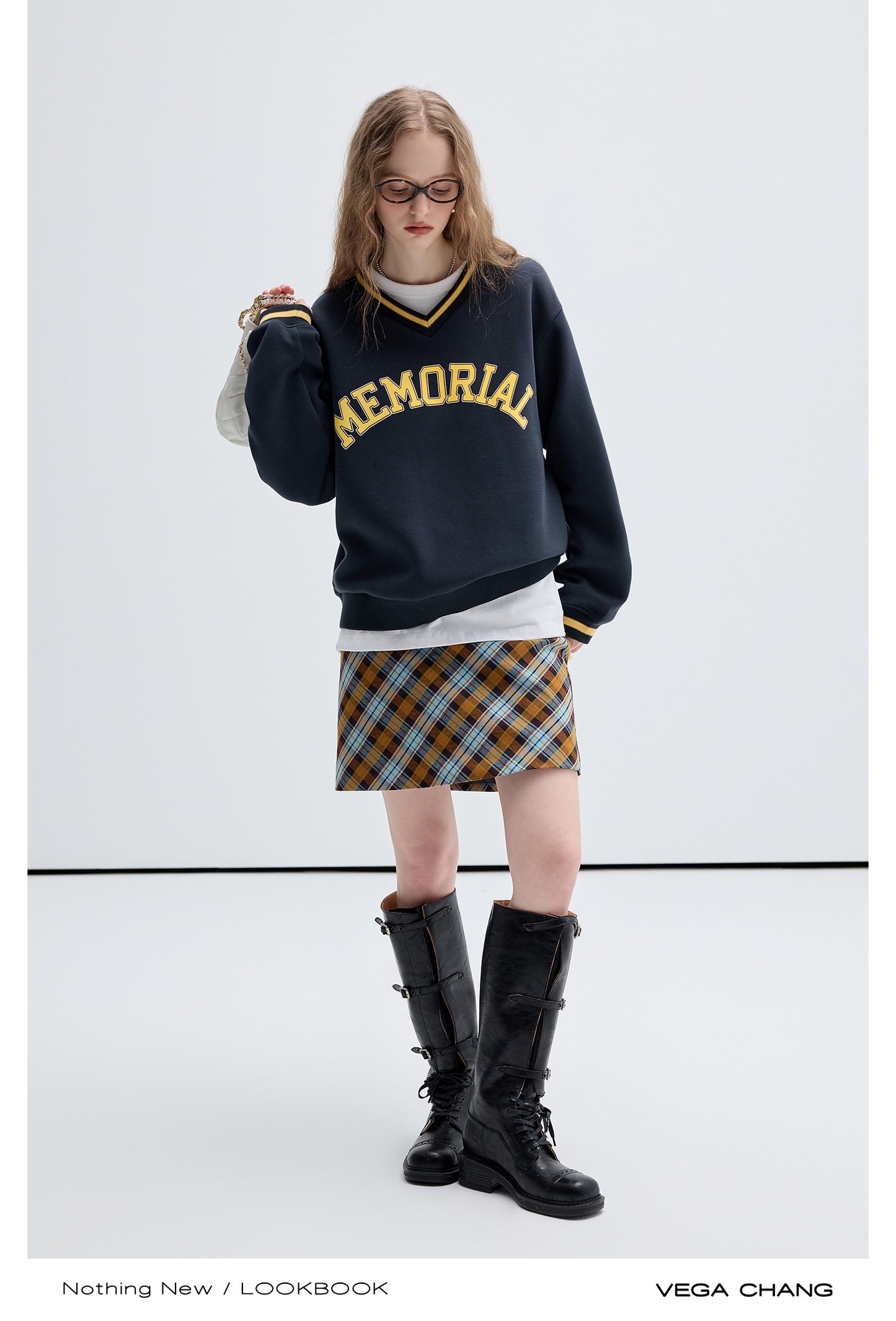 Letter Print Varsity V-Neck Sweatshirt