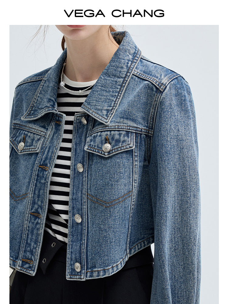 Cropped Classic Washed Denim Jacket