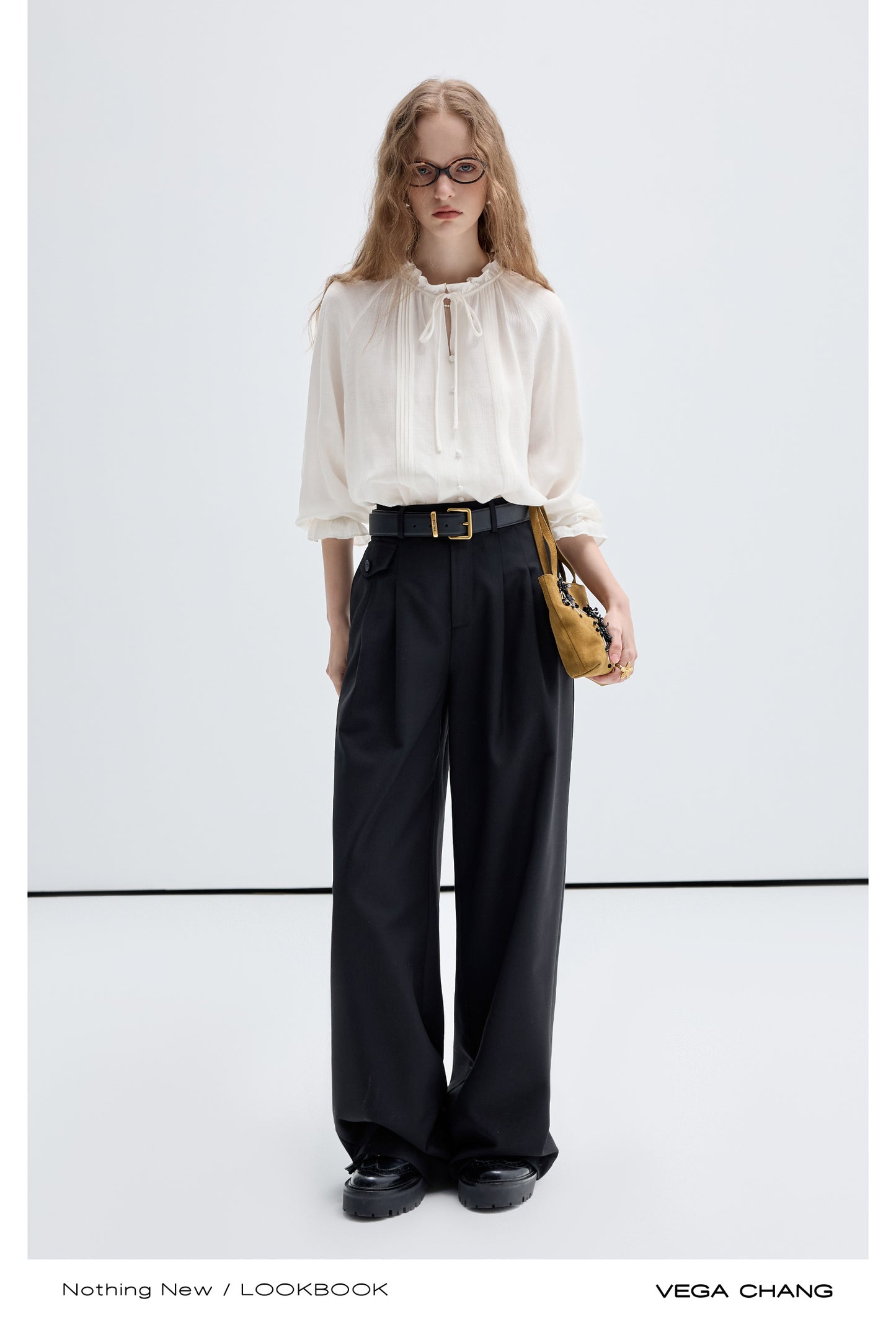 Frilled Trim Pin Tuck Blouse With Covered Buttons