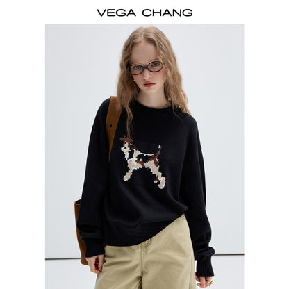 Relaxed Fit Jacquard Dog Sweater