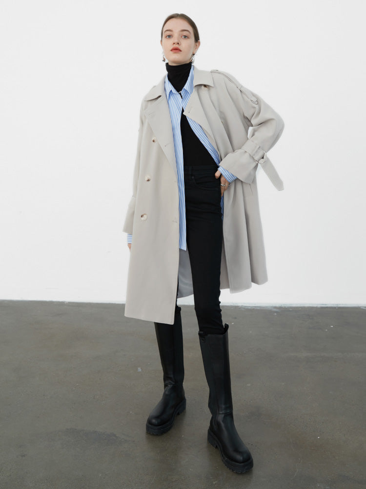 Classic Belted Double Breasted Midi Trench Coat