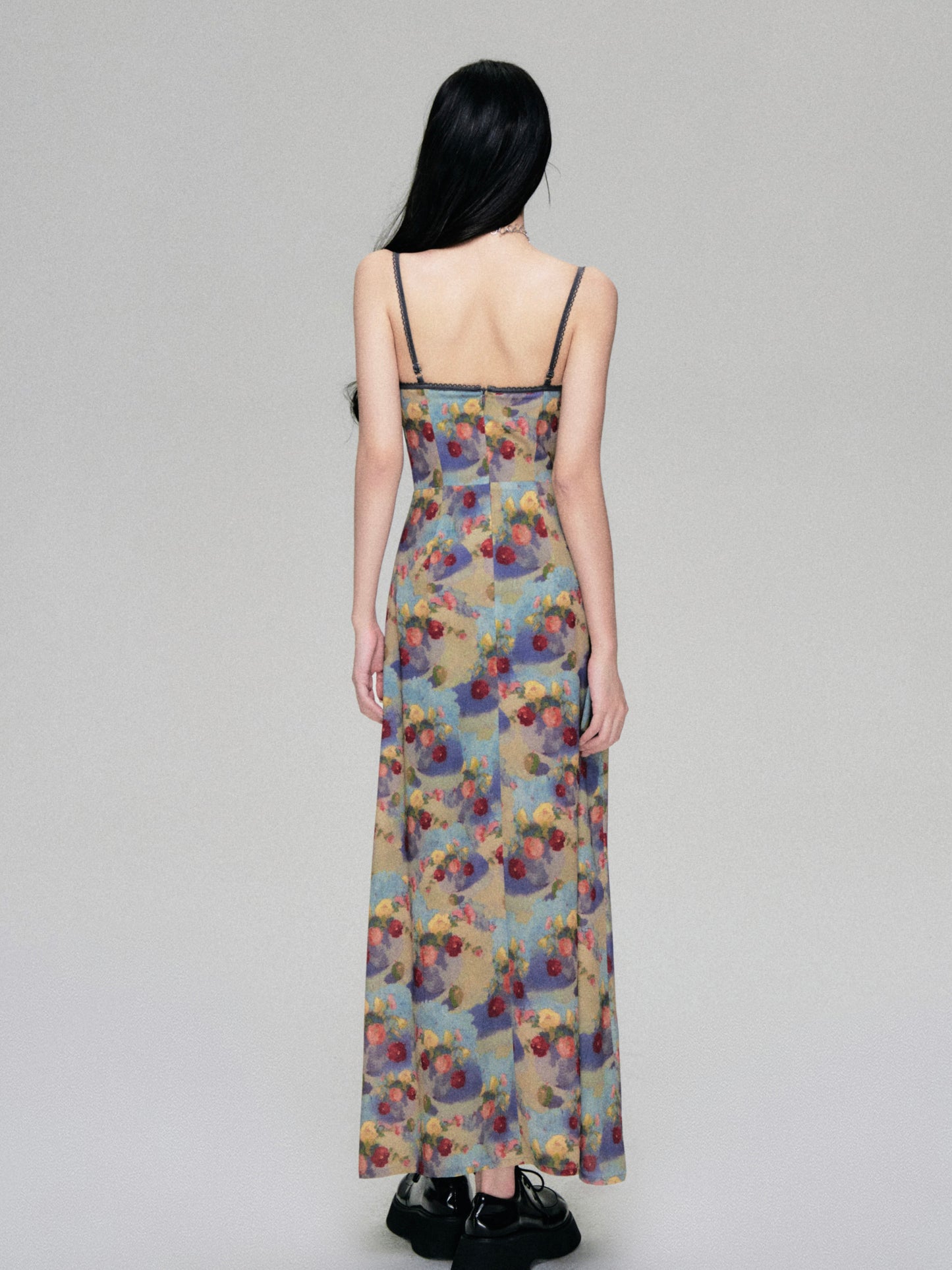 Oil Painting Style Floral Long Cami Dress