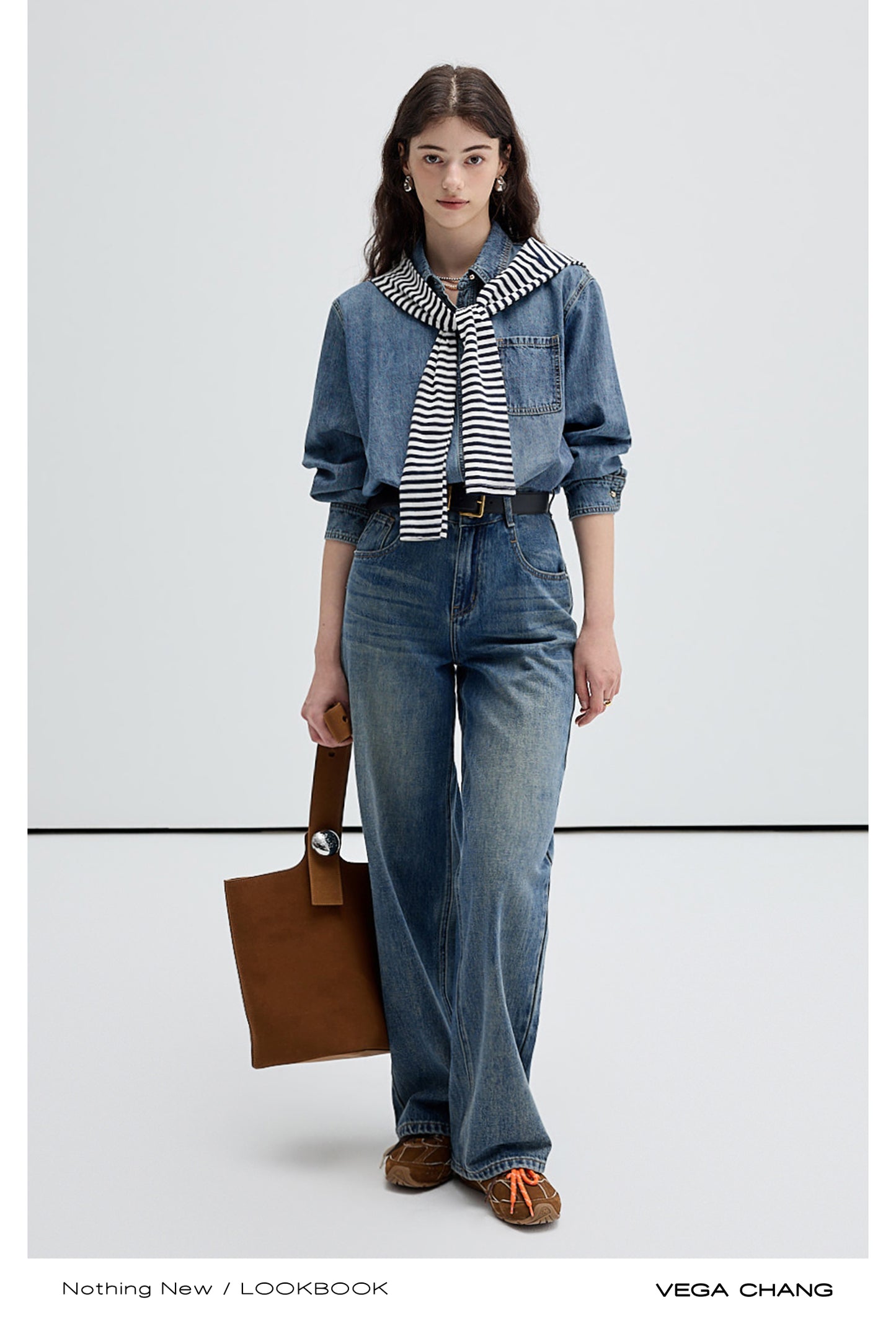 Washed Denim Shirt, Matching Straight-Leg Jeans