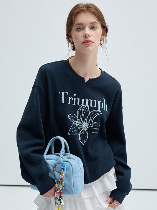 Flower Embroidery Casual Loose Fit Sweatshirt