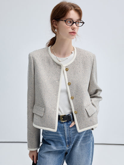 Piped Tweed Jacket With Gold Buttons