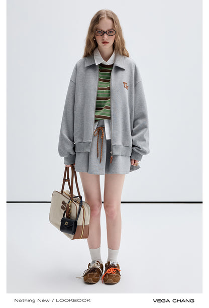 Zip Up Sweatshirt With Small Patch