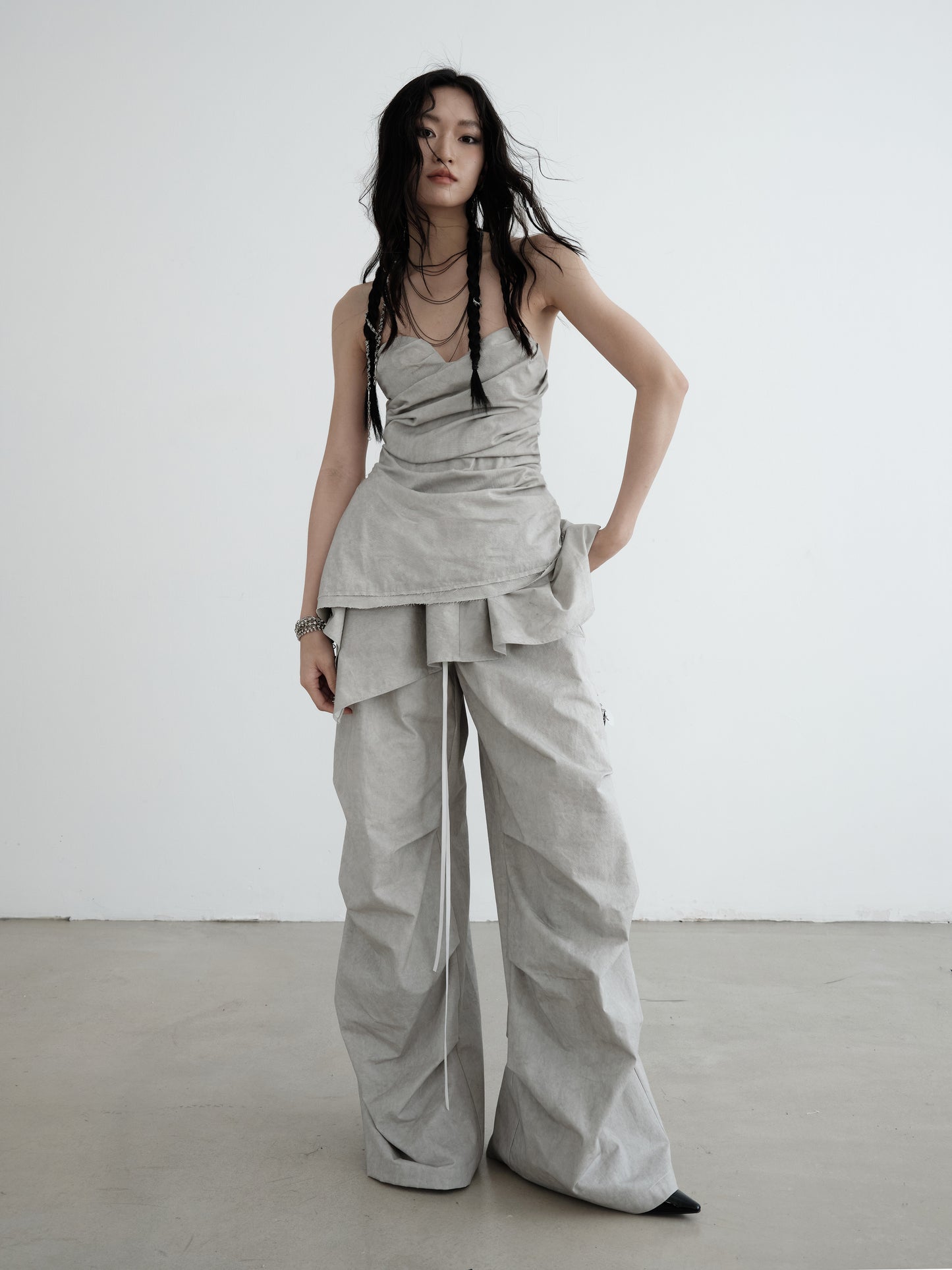 Sculptural Asymmetric Ruched Cotton Tube Top