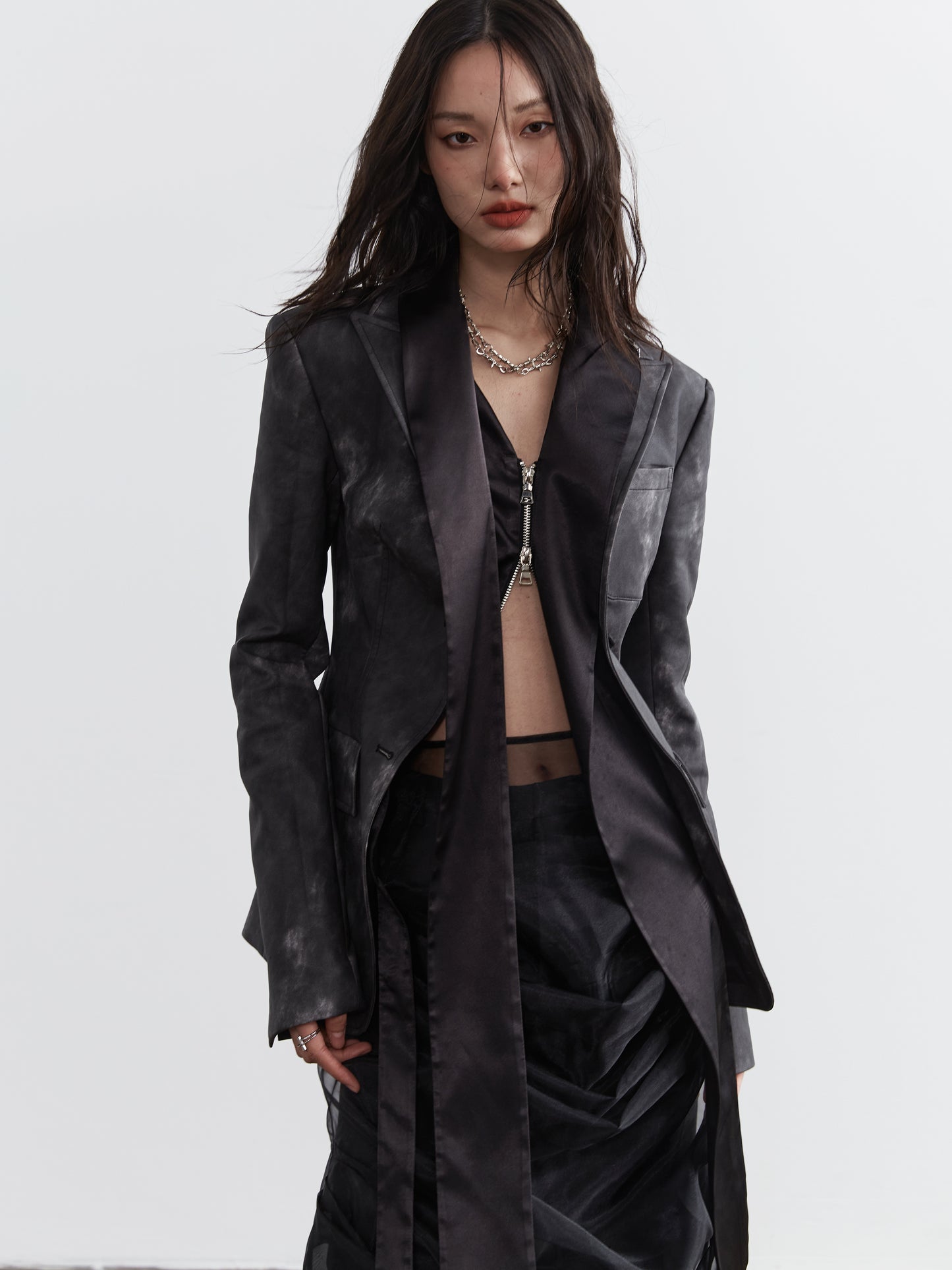 Smoky Ink-Dyed Faux Leather Fitted Jacket