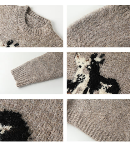 Wool Blend Relaxed Fit Deer Motif Sweater