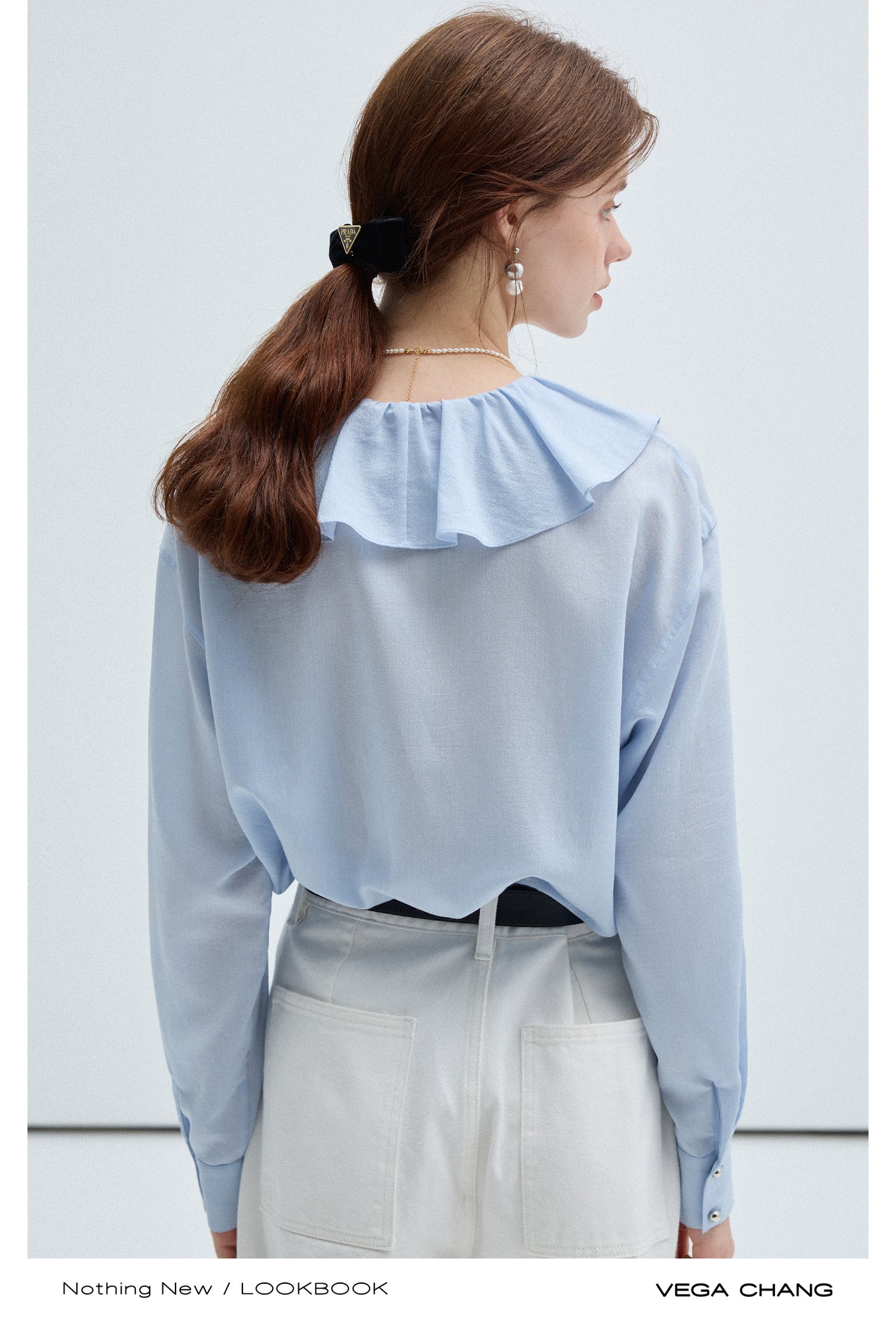 Ruffled Collar Button Down Chiffon Blouse