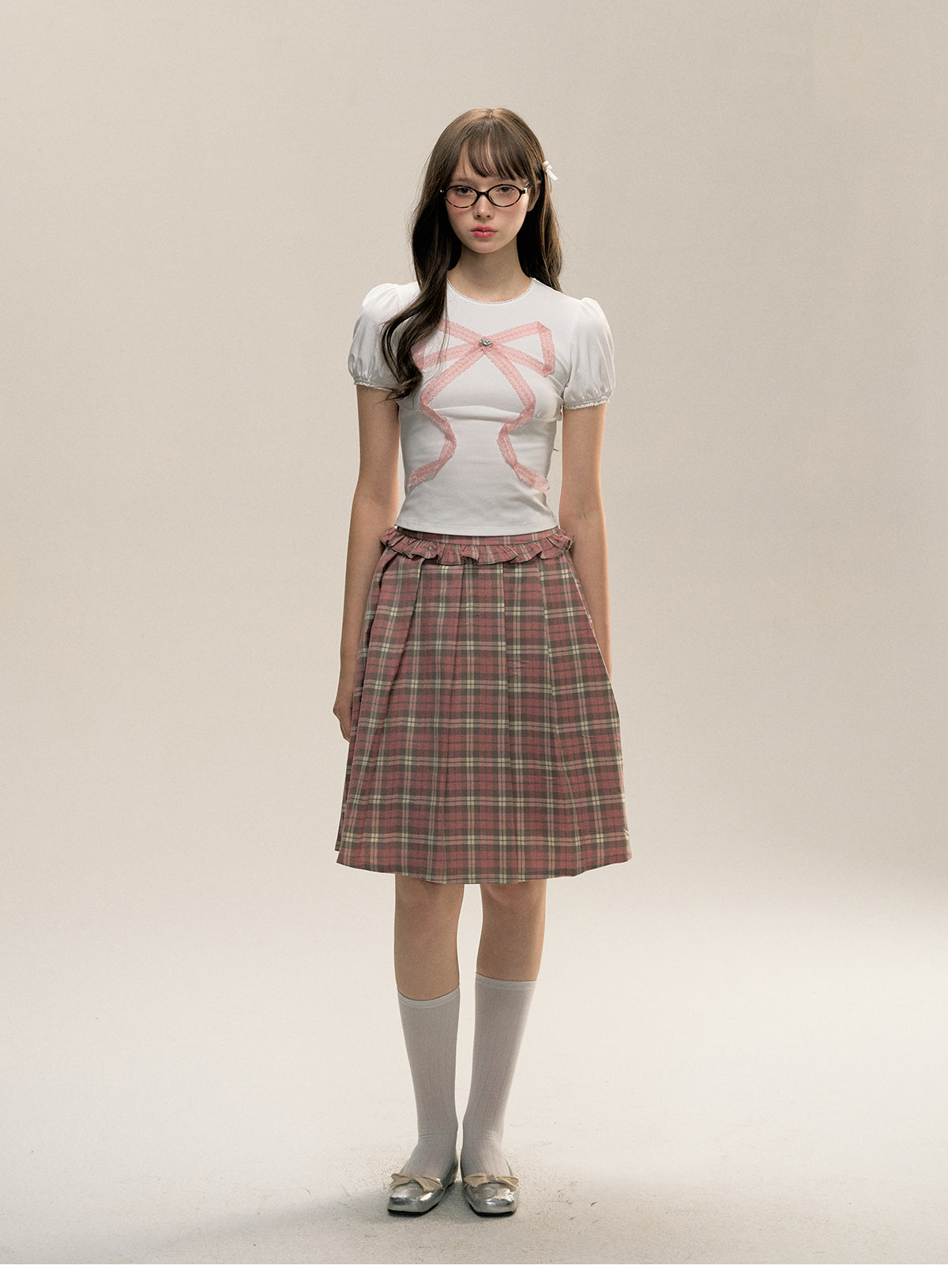 Plaid A-Line Pleated Skirt With Frilled Waist