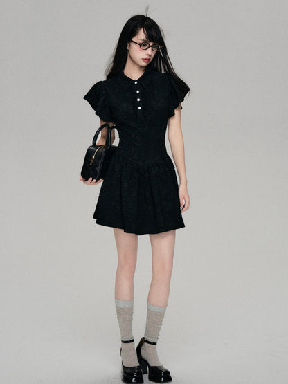 Textured Jacquard Butterfly Sleeve Mini Dress