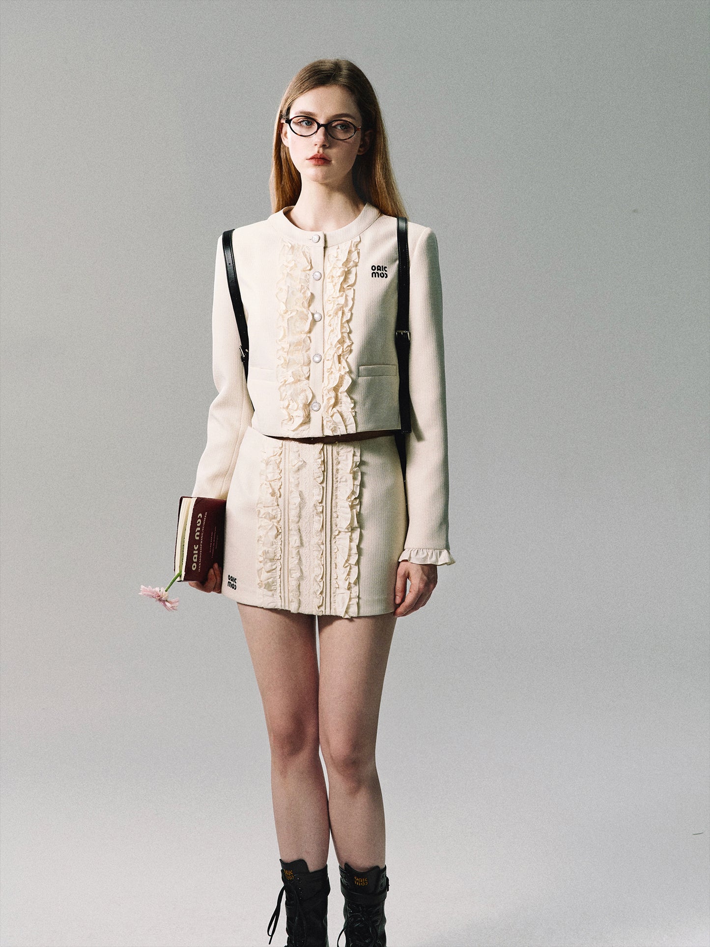 Frilled Short Jacket And Matching Mini Skirt