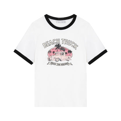 Niche Letter Print Top Round Neck T-Shirt