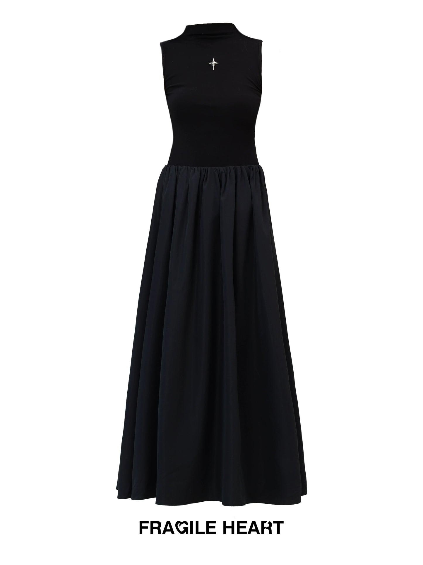 Knitted Sleeveless High Neck Long Dress With Cross Charm