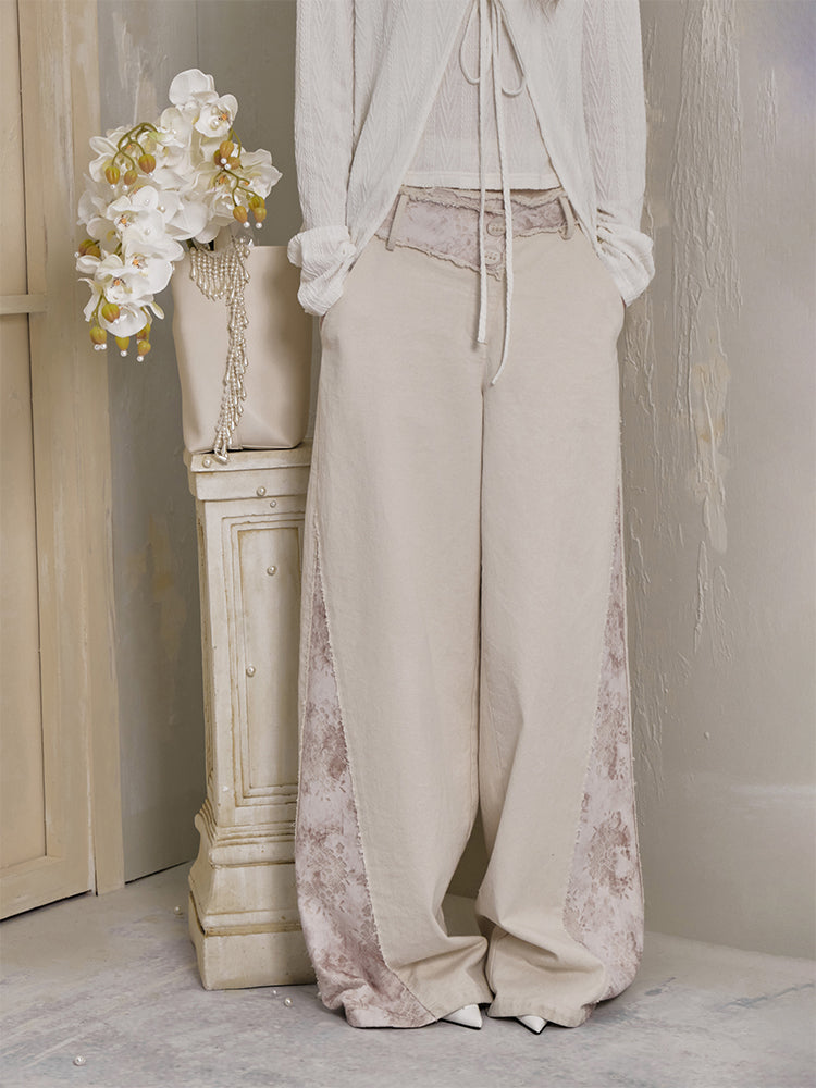 Lace Detailed Low Waist Wide Leg Jeans