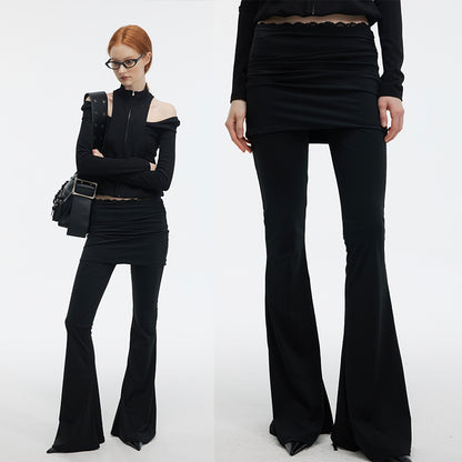 Slim-Fit Stretchy Flared Pants With Skirt Overlay