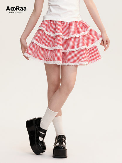 High Waist Checkered Tiered Short Skirt