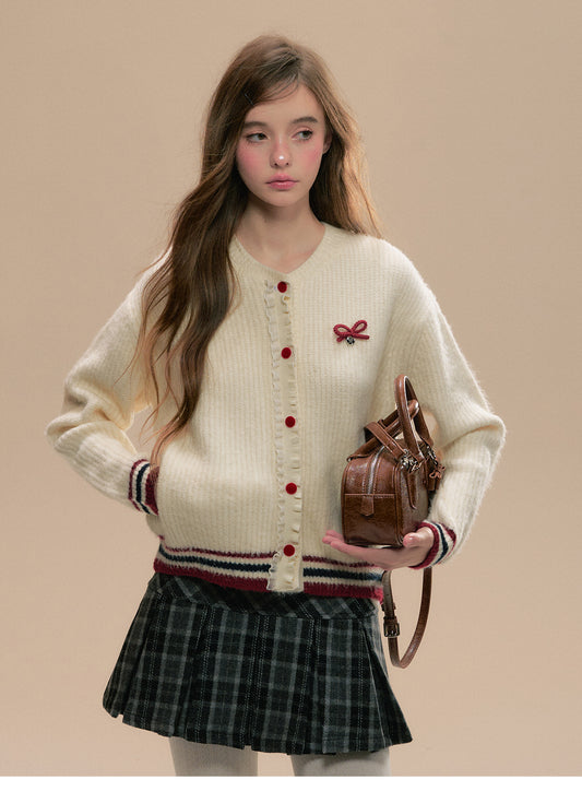 Varsity-Inspired Frilled Cardigan And Leg Warmers