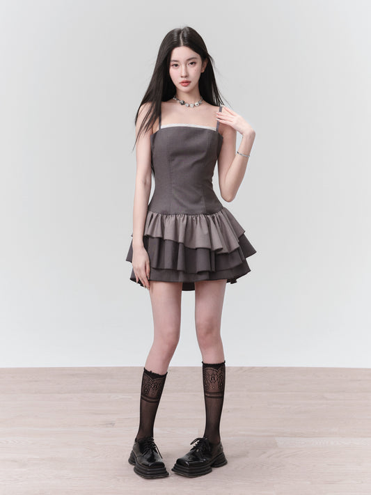 Monotone Tiered Mini Camisole Dress With Inner Shorts