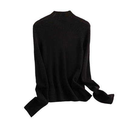 Elastic Rib Knit Woolen High Neck Top