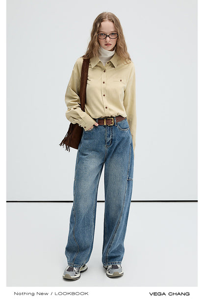 High Waisted Diagonal Seamed Jeans