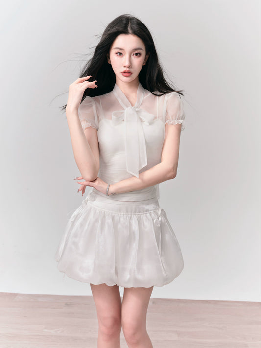 Organza Mini Tutu Skirt With Bowknot Accents