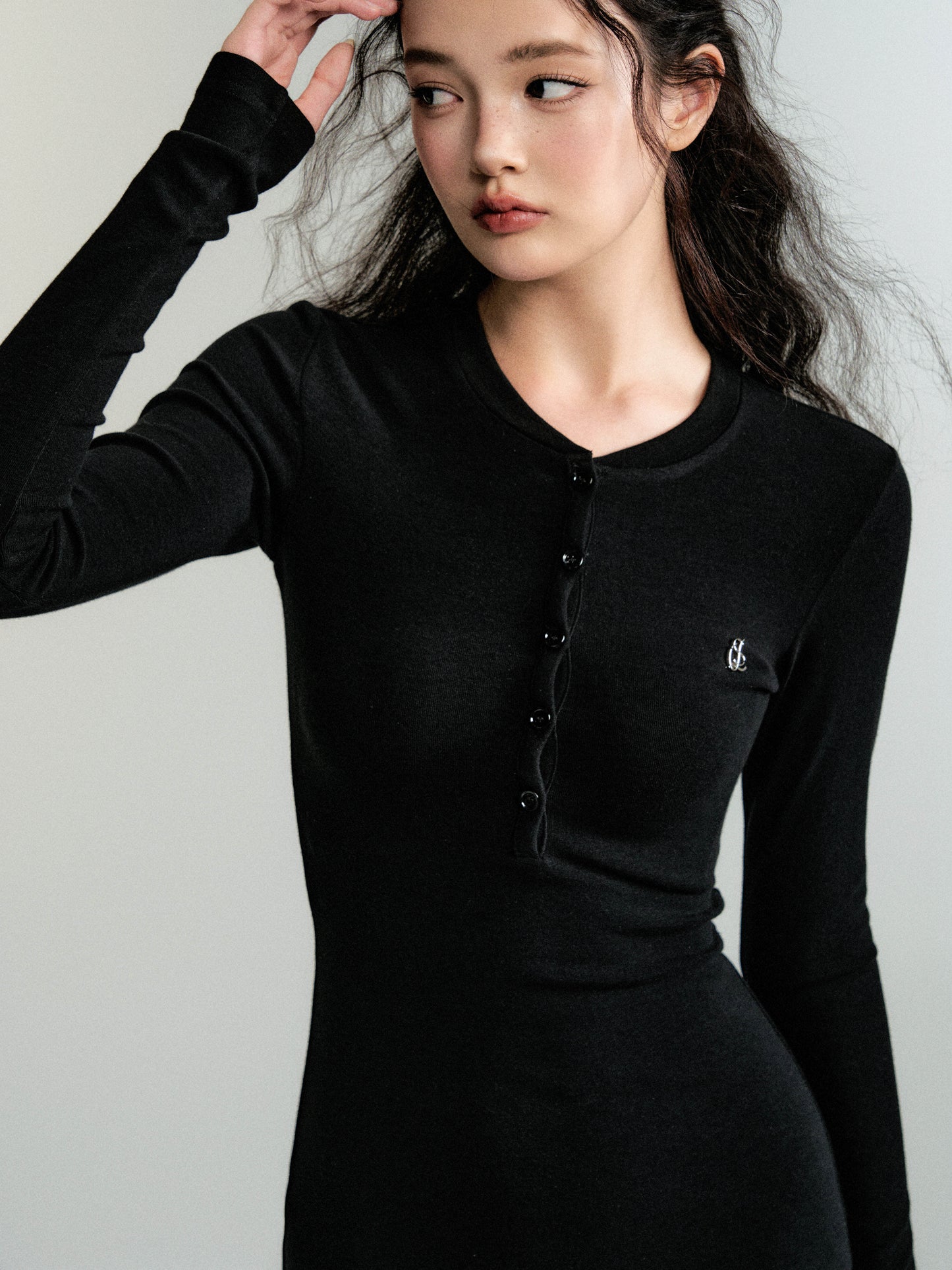 Simple Henley Neck Slim Fit Knit Mini Dress