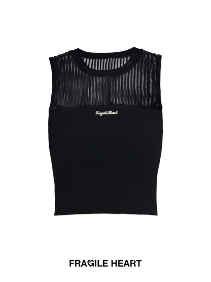 See-Through Ribbed Knit Striped Sleeveless Top