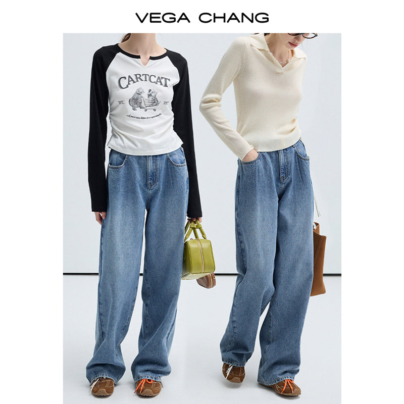 High Waist Loose Fit Starry Washed Straight Jeans