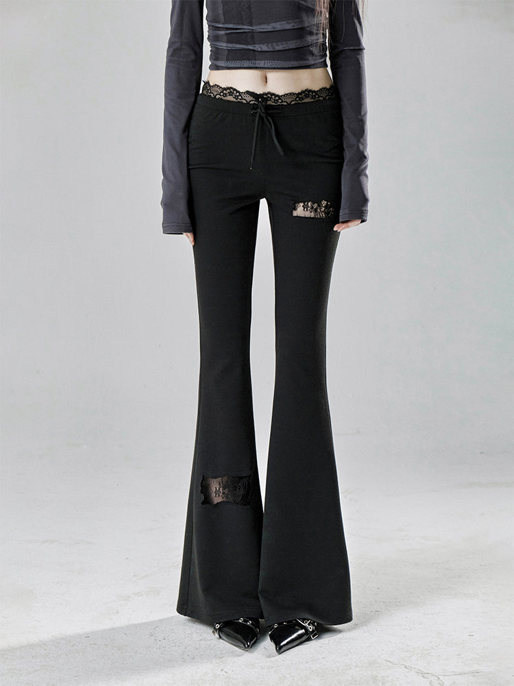 Lace Detailed Slim Fit Flared Elastic Pants