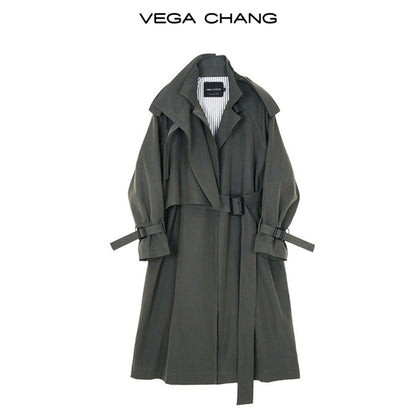 Asymmetrical Design Mid-Length Trench Coat