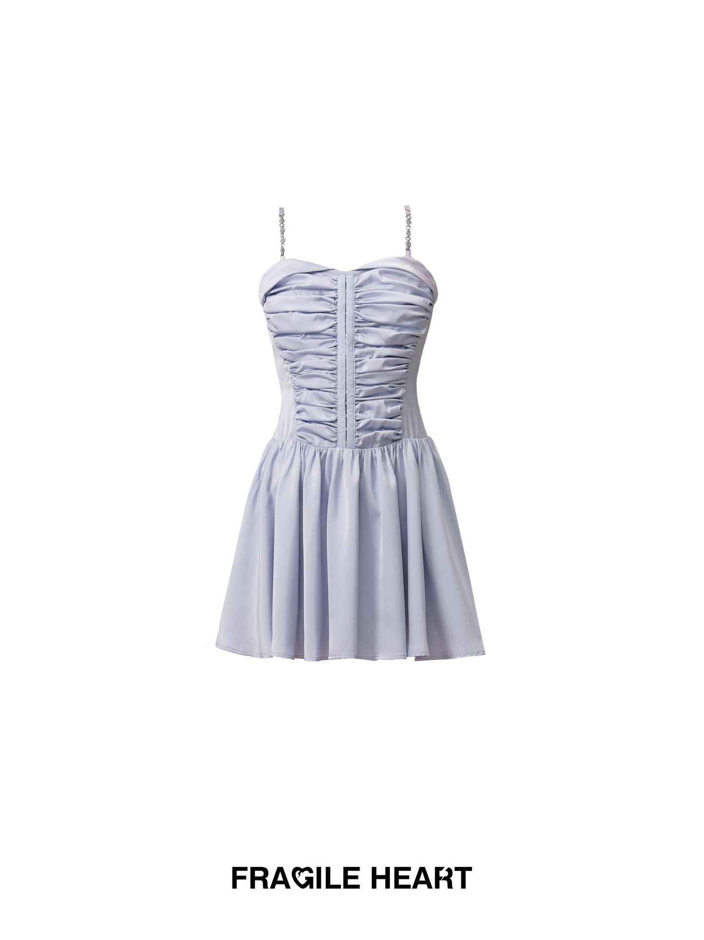 Pleated Satin Camisole Dress With Chained Straps