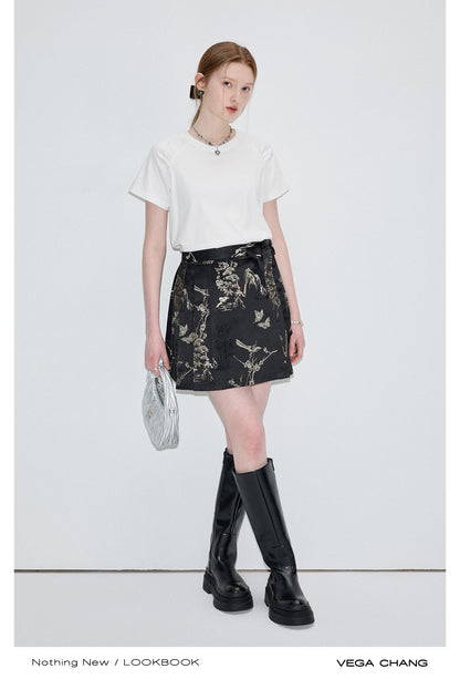 Qipao Inspired Blouse And Matching Jacquard Skirt