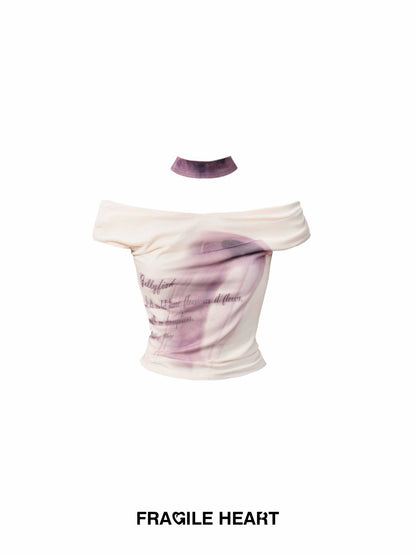 Jellyfish Print Ruched Sheer Top With Matching Neck Band