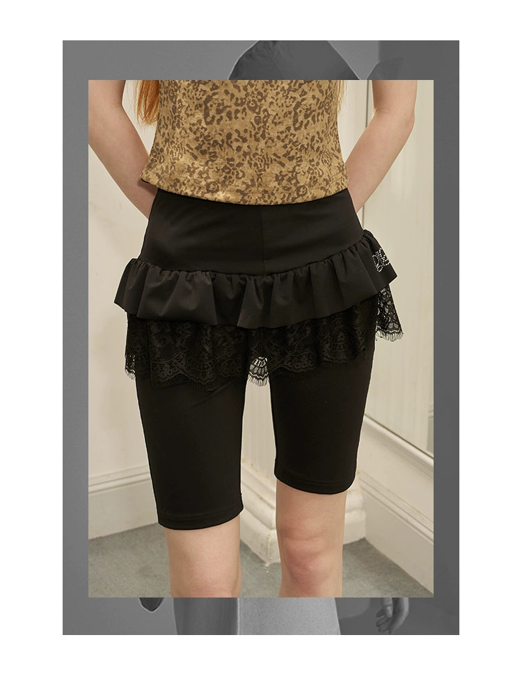 Ballet Yoga Style Lace Elastic Shorts With Rhinestones