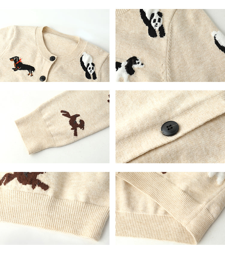 Jacquard Animal Patterned Round Neck Cardigan