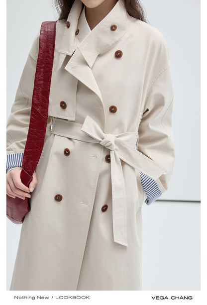 Striped Cuff Stand Collar Classic Trench