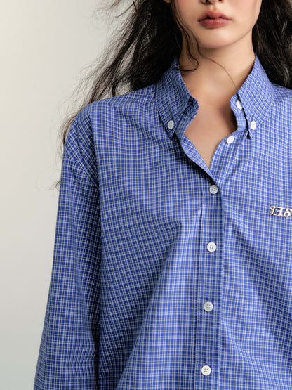 Small Plaid Cropped Cotton Button-Down Shirt