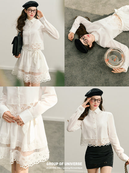 Eyelet Lace Shirt And Tulle Skirt With Ribbon Waist