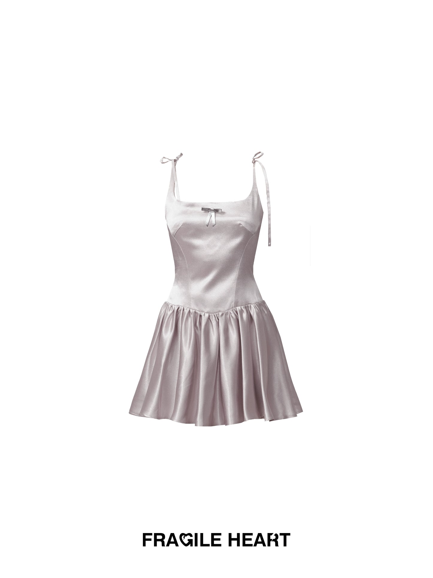 Satin Flowy Short Dress With Removable Faux Leather Bow