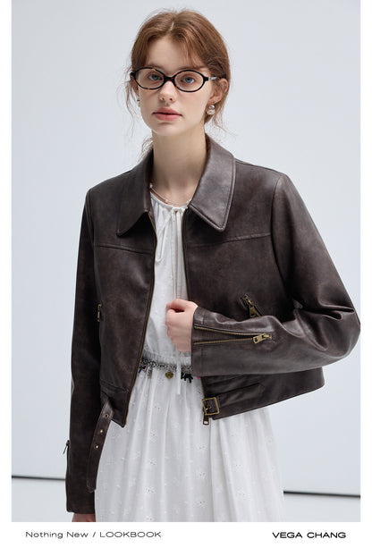 Faux Leather Vintage Vibe Short Moto Jacket