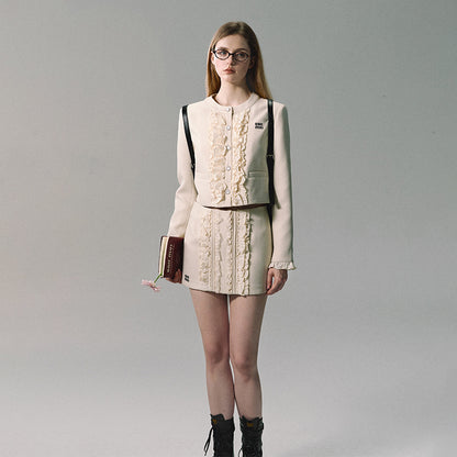 Frilled Short Jacket And Matching Mini Skirt