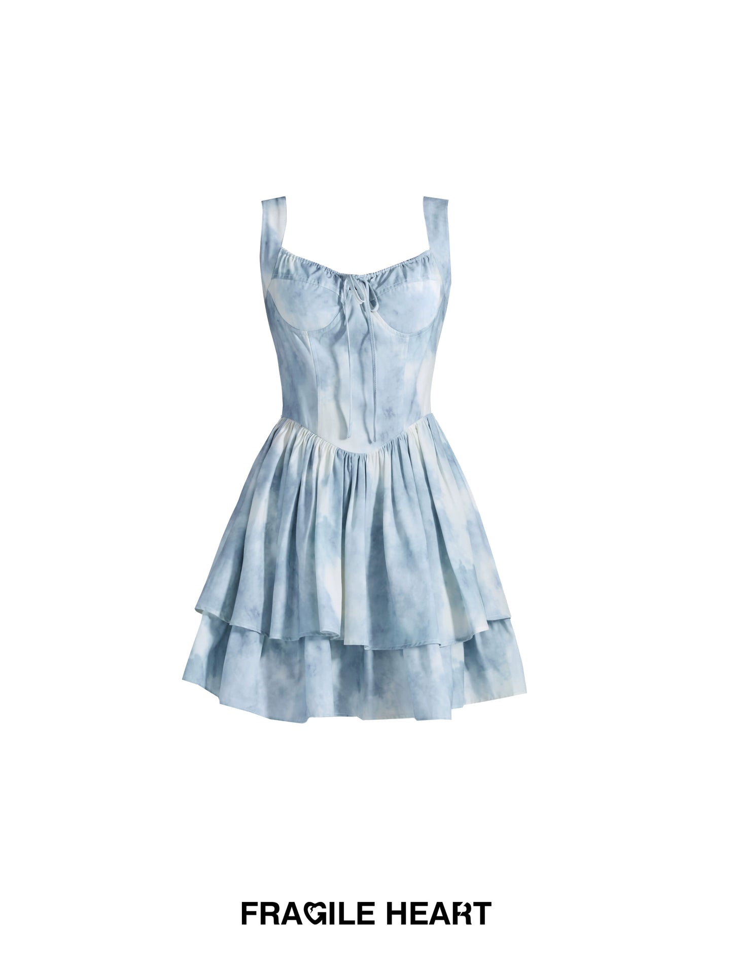 Tie Dye Print Tiered Short Bustier Dress With Wide Straps