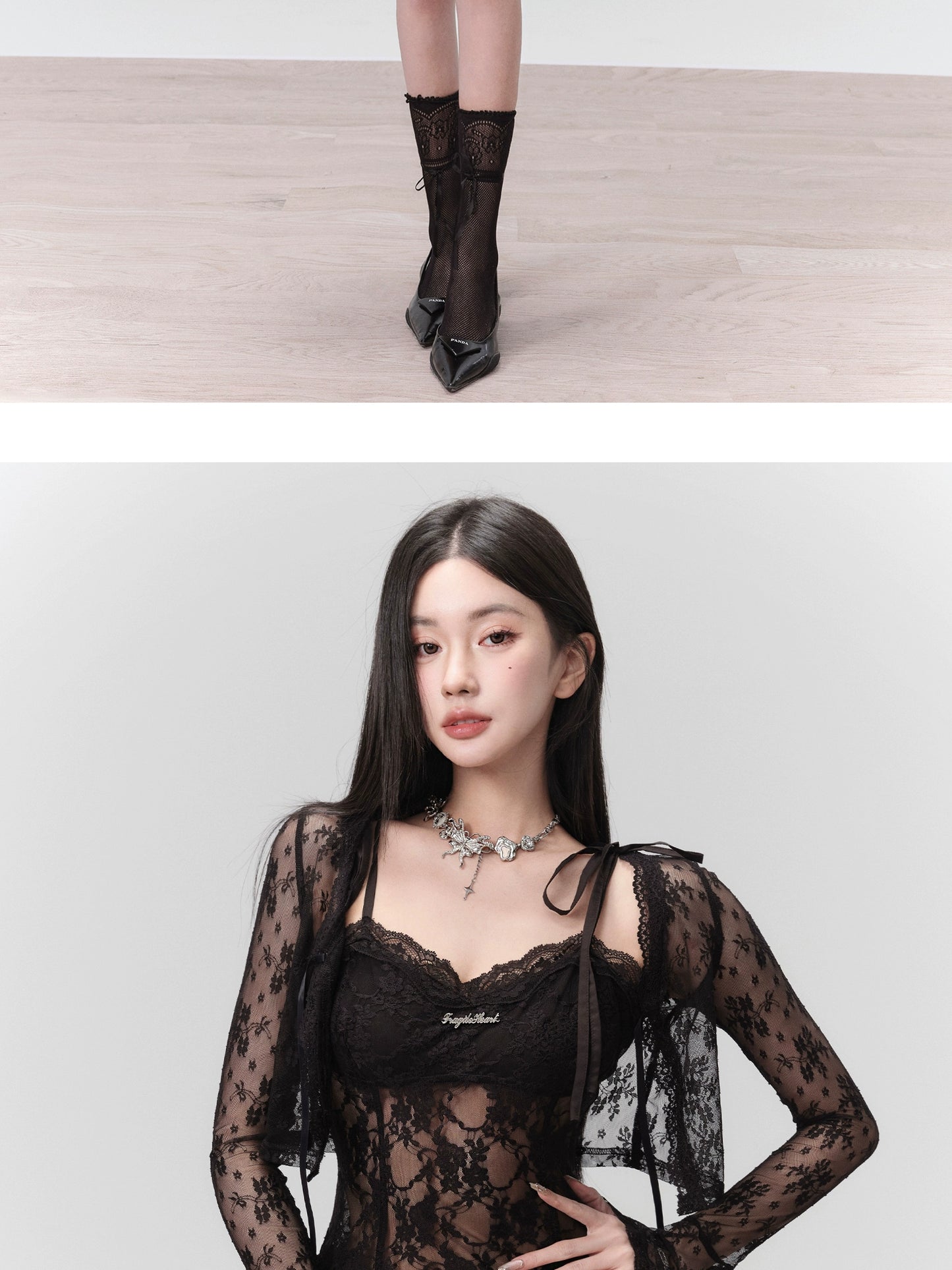 Lace See-Through Cami Dress And Matching Long Sleeved Top