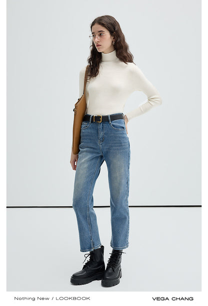 High Waist Slim-Fit Straight-Leg Cropped Jeans