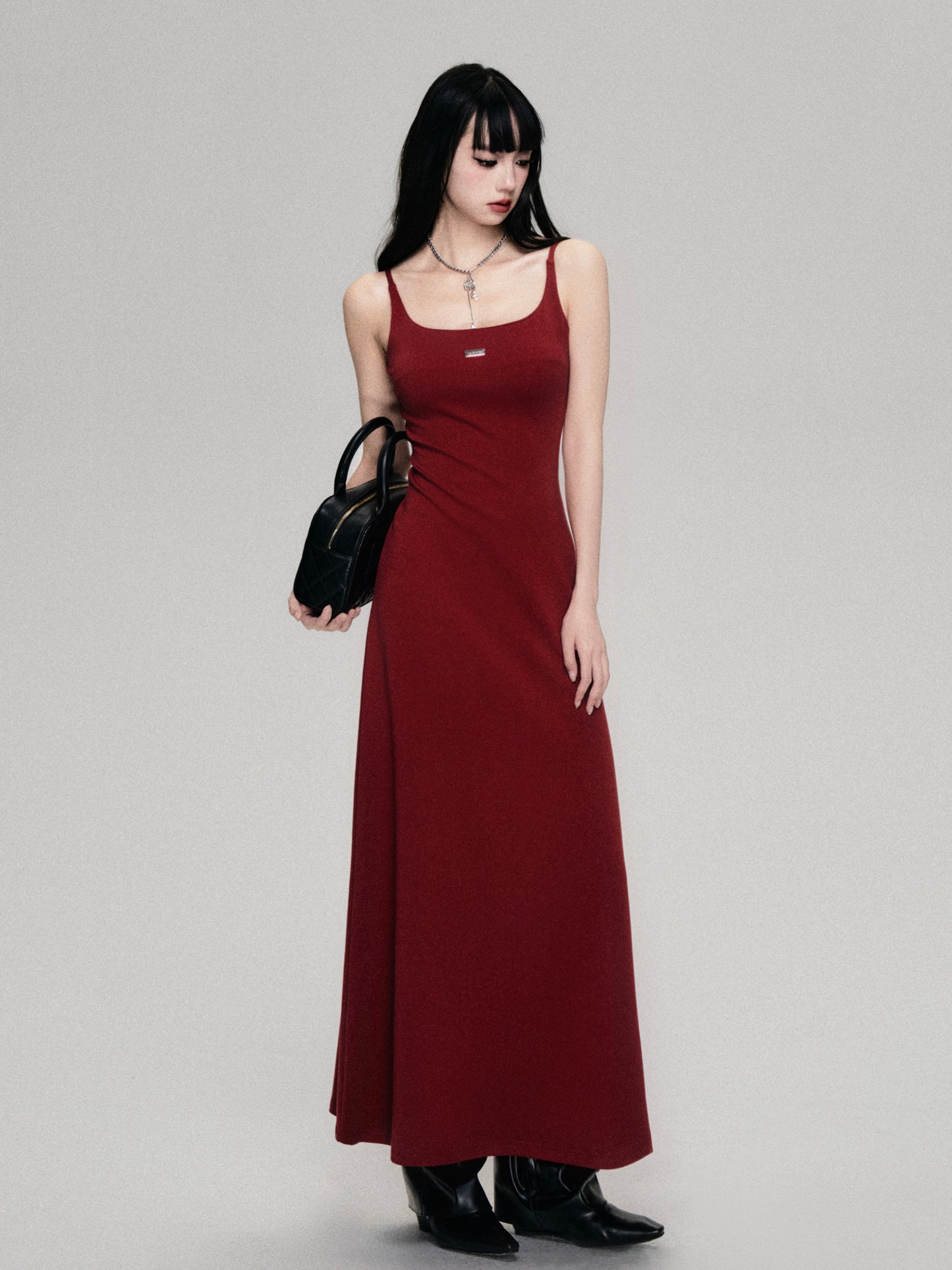 Sleeveless Zip-Up Long Fitted Knit Dress