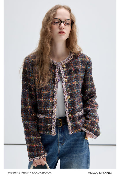 Braided Trim Grid Short Tweed Jacket