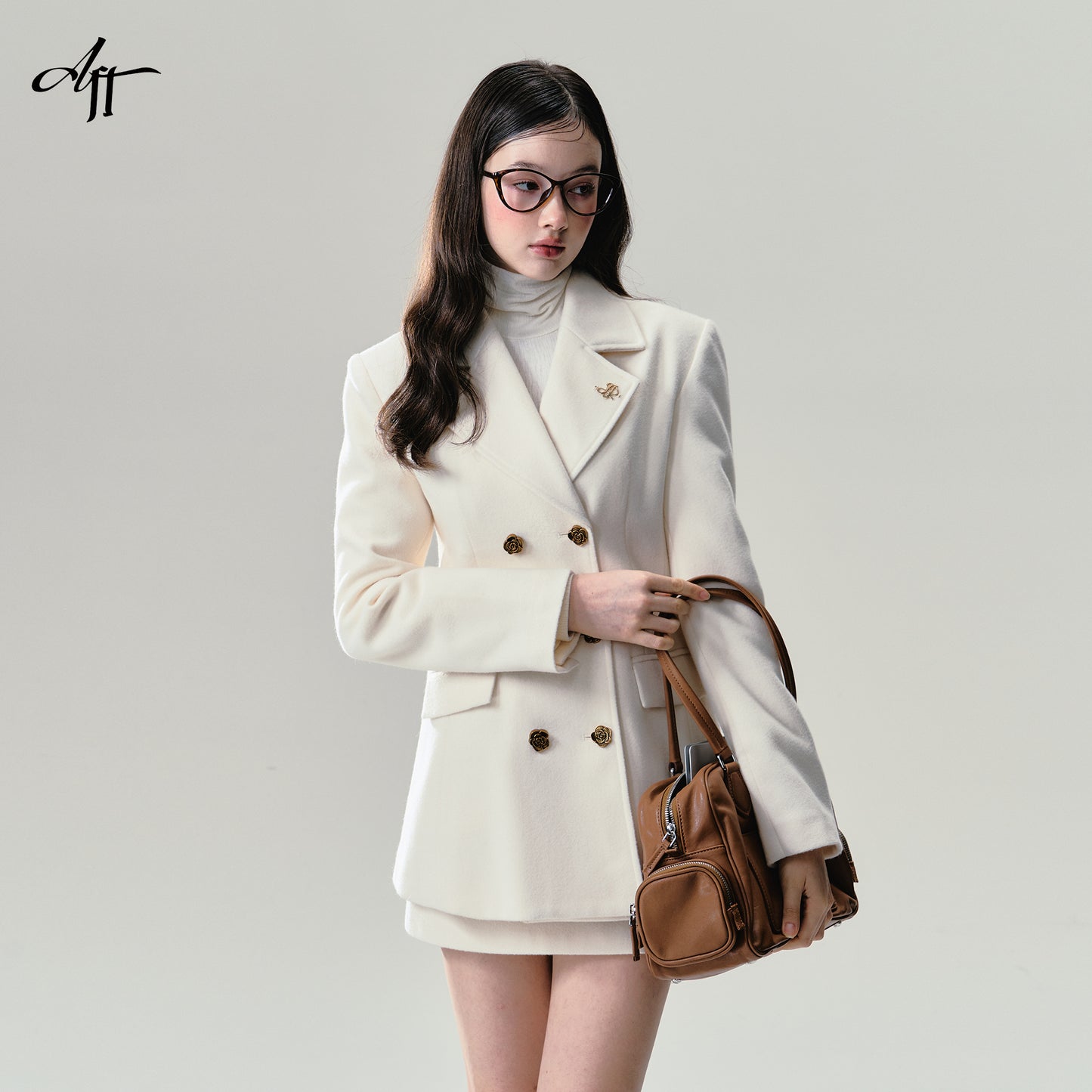 Rose Button Slim Fit Blazer Coat And Mini Skirt