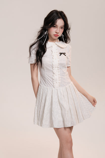 Peter Pan Collar Pleated Stripe Shirt Dress